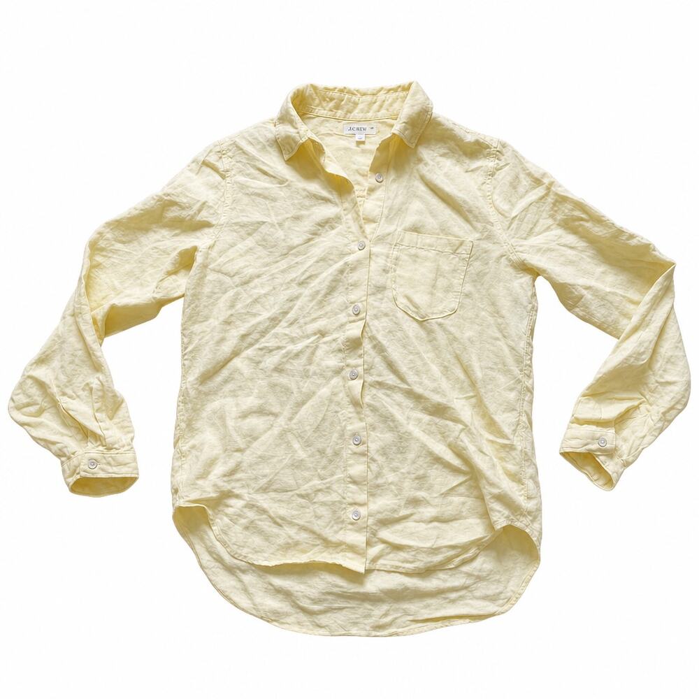 Cloth & Stone Linen Button‑Up Top M Lemon Yellow Pearlescent Buttons Coastal EUC